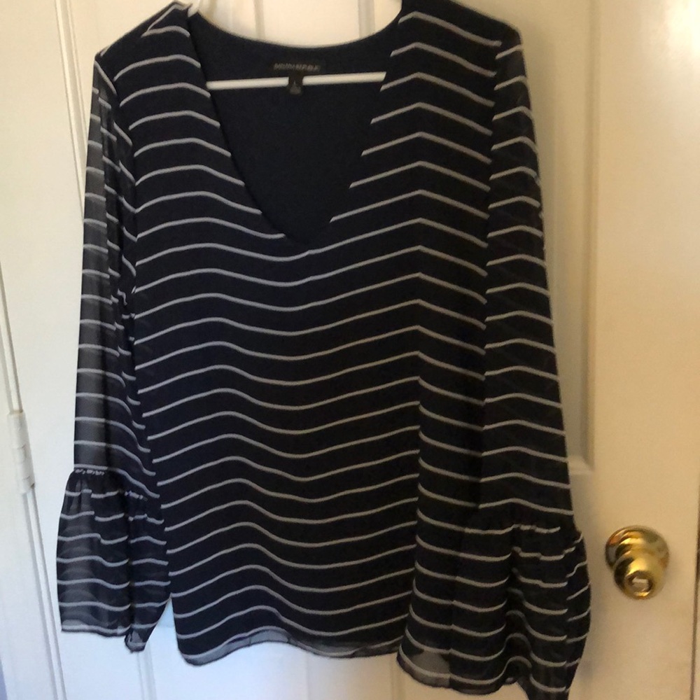 Banana Republic V-Neck Striped Navy Blouse